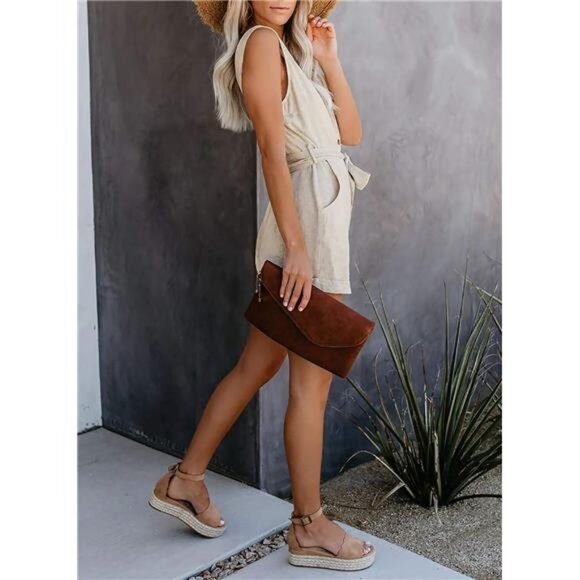 Womens Casual Summer Crewneck Ruffle Sleeveless Rompers, XS-XXL - Picture 4 of 6